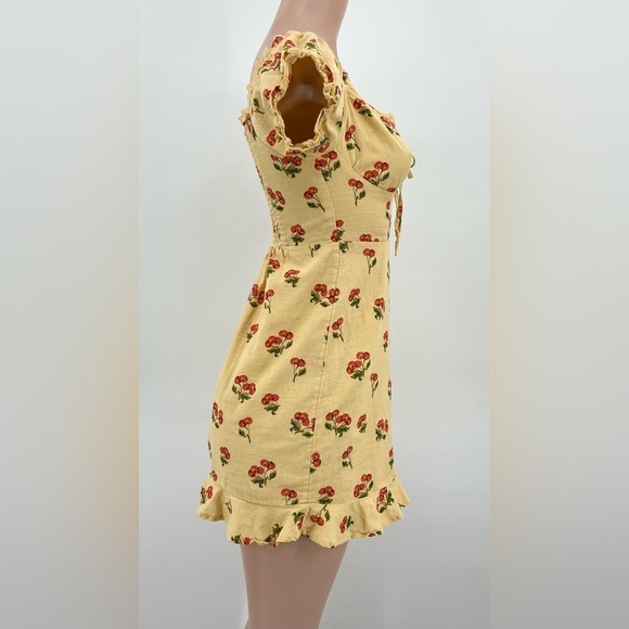 Urban Outfitters Magpie Yellow Cherry Off The Shoulder Cotton Mini Dress - Picture 5 of 12